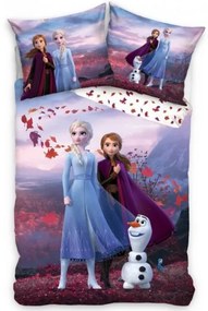 CARBOTEX - Dievčenské bavlnené posteľné obliečky Ľadové kráľovstvo Frozen - Elsa, Anna, Olaf / 140 x 200 cm + 70 x 90 cm