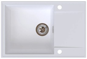 Sink Quality Sink55, kuchynský granitový drez 680x460x215 mm + chrómový sifón, biela, SKQ-SINK.W.1KDO.X