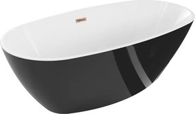 Mexen Eris, voľne stojaca vaňa 170 x 80 cm, biela-čierna, ružové zlato prepad, 53441708075-60