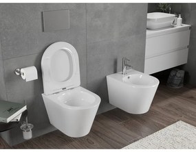 Mexen Rico, závesná WC misa 490x360x370 mm, Rimless Tornádo + WC sedadlo z duroplastu, biela lesklá, 30720400T