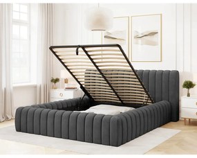 Tmavosivá čalúnená dvojlôžková posteľ s úložným priestorom s roštom 160x200 cm Carilla – ELTAP
