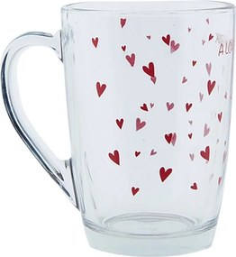 Sklenený hrnček s červenými srdiečkami A Lovely Drink - 11 * 8 * 11 cm / 300 ml