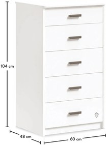 Vysoká zásuvková komoda Pure - biela