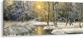 Obraz - Chalúpka v lese, olejomaľba (120x50 cm)