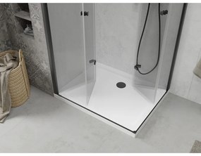 Mexen Lima Duo, sprchovací kút s 2-krídlovými skladacími dverami 90 (dvere) x 80 (dvere) cm, 6mm číre sklo, čierny profil + slim sprchová vanička 5cm biela s čiernym sifónom, 856-090-080-70-02-4010B
