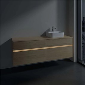 VILLEROY &amp; BOCH Collaro závesná skrinka pod umývadlo na dosku (umývadlo vpravo), 4 zásuvky, s LED osvetlením, 1600 x 500 x 548 mm, Nordic Oak, C106B0VJ