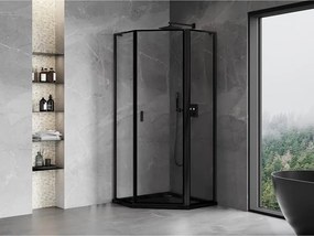 Mexen Mist L, päťuholníkový sprchový kút s krídlovými dverami, 80 x 80 cm, 8mm číre sklo, čierny profil, 8A8L-080-080-70-70-P