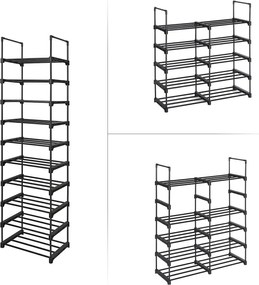 Kovový 10-úrovňový stojan pre obuv, botník, 45 x 174 cm, čierny