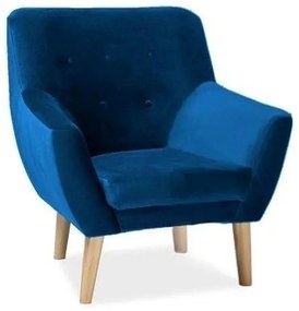 Kreslo Nordic I Velvet, modrá / prírodné drevo