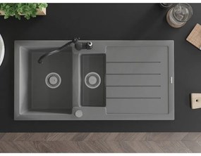 Mexen Andres, granitový drez 1000x500x200 mm, 1,5-komorový a drezová batéria Carla, šedá, 6515-71-670700-70