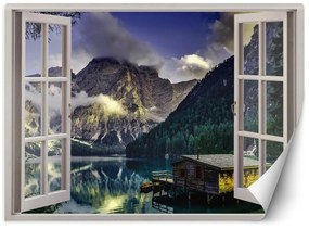 Gario Fototapeta Okno - pohľad na jazero v horách Materiál: Vliesová, Rozmery: 140 x 100 cm