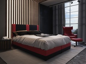 Manželská posteľ Boxspring 140 cm Pecos Comfort (ekokoža + čierna + červená) (s matracom a úložným priestorom). Vlastná spoľahlivá doprava až k Vám domov. 1056266