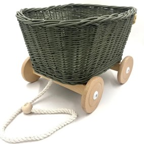 Prútený vozík na ťahanie za šnúrku - zelená