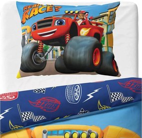 Carbotex Bavlnené obliečky 140x200 + 70x90 cm - Plamienok a štvorkolky "Pripravený na preteky"