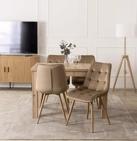 Sada stola SKUBI 120-160 cm Artisan Oak a 4 béžových stoličiek RODRI