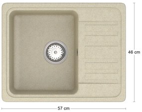 Granitový kuchynský drez so sifónom Hal HNB 02-57 57x46 cm - béžová