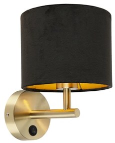 Klasická nástenná lampa zlatá s čiernym zamatovým tienidlom - Combi