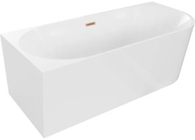 Mexen Mia, voľne stojaca rohová vaňa, lavá, 170 x 80 cm, biela, medený prepad, 52691708000L-65