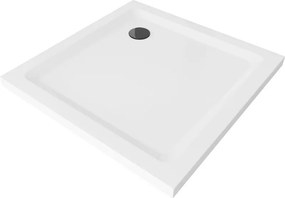 Mexen Flat štvorcový sprchovací kút slim 90 x 90 cm, biely, čierny sifón - 40109090B