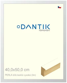 DANTIK rám na obraz 40x50 | PERLA bílá lesklá vysoká (Sklo Čiré)