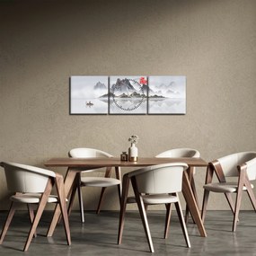 Obraz - Hory v hmle (s hodinami) (90x30 cm)