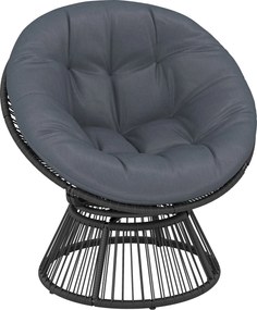 Outsunny papasan s 360° otáčaním — okrúhle polyratanové ležadlo s vankúšom, oceľový rám — sivé | Aosom