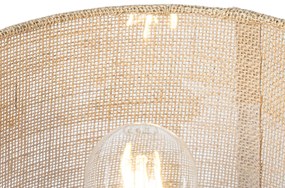 Rustikálna stolná lampa drevo s ľanovým tienidlom prírodná 25 cm - Mels
