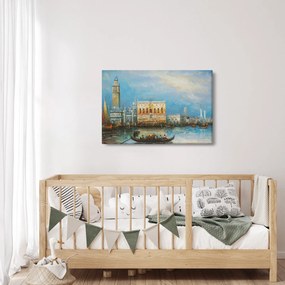 Obraz - Gondola prechádzajúca Benátkami, olejomaľba (90x60 cm)