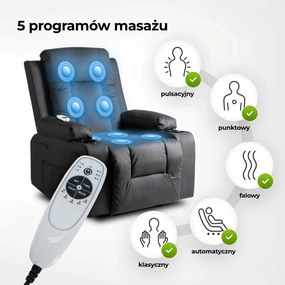 Masážne kreslo Banesto (čierna ekokoža) . Akcia -20%. Vlastná spoľahlivá doprava až k Vám domov. 1128930