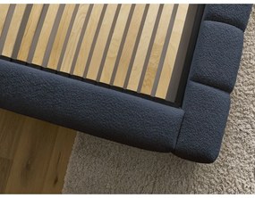Tmavomodrá čalúnená dvojlôžková posteľ s úložným priestorom s roštom 140x190 cm Denali – Bobochic Paris