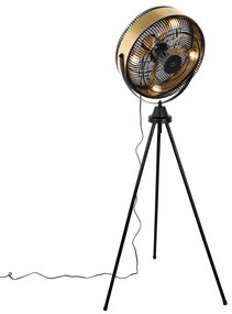 Stojanový ventilátor čierny so zlatou farbou, 4 svetlá, stmievateľný - Kim