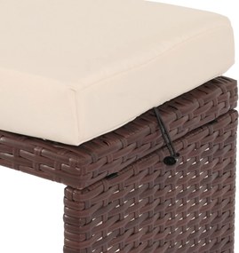 Záhradná lavica HWC-G16, polyratan - hnedá, krémový vankúš