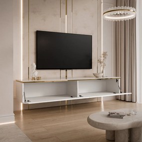 ZÁVESNÝ TV STOLÍK NESSIE BIELY LESK + ZLATÝ 180 cm