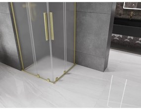 Mexen Velar L Duo, sprchový kút s posuvnými dverami 90 x 90 cm, 8mm sklo námraza, zlatá matná, 871-090-090-02-33-55
