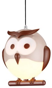 Detské závesné svietidlo Owl, 1x hnedé plastové tienidlo, br