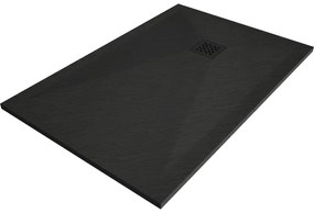 Mexen Stone+, obdĺžniková vanička z minerálneho kompozitu 130 x 70 cm, čierna, čierna krytka, 44707013-B