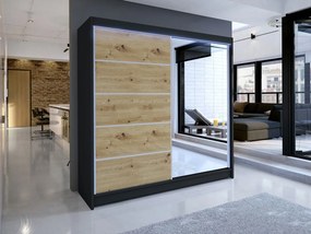 Šatníková skriňa Bastian III (čierny + dub artisan) (osvetlenie led rgb farebné). Vlastná spoľahlivá doprava až k Vám domov. 1054219