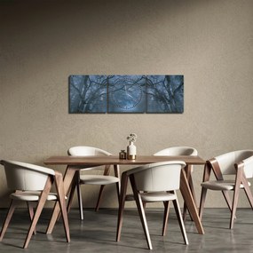 Obraz lesa v hmle (s hodinami) (90x30 cm)