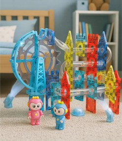 LEAN Toys Magnetické priestorové kocky, guľôčková dráha, postavičky, svietiace, 120 ks.