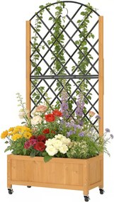 Outsunny vyvýšený drevený záhon s mriežkou a kolieskami, 72 × 36 × 168 cm | Aosom