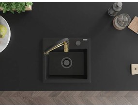 Mexen Milo, 1-komorový granitový drez 435x410x171 mm a drezová batéria Aster, čierna, 6505-77-73450-57-B
