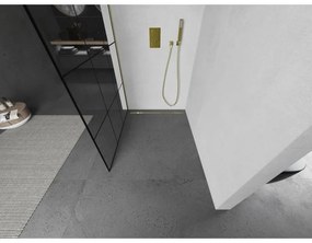 Mexen Kioto, sprchová zástena Walk-In 100 x 200 cm, 8mm číre sklo čierny vzor, zlatý matný profil, 800-100-101-55-77