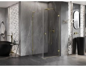 Mexen Lunar-B L výklopný sprchový kút pravý 80 x 80 cm, číre sklo, zlatá matná, 832L-080-080-55-00-P