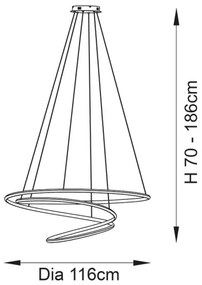 Endon 97645 - Stmievateľný LED luster na lanku TWIRL LED/131W/230V 3000K, zlatý