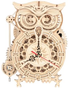 Robotime 3D drevené mechanické puzzle Hodiny Sova kyvadlové 161 ks