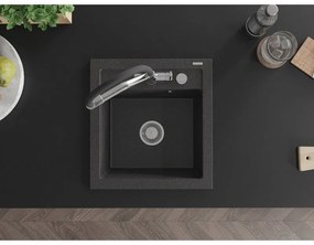 Mexen Vito, 1-komorový granitový drez 520x490x210 mm, drezová batéria Duo, čierna škvrnitá, 6503-76-671701-07