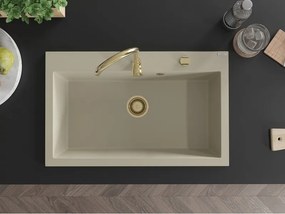 Mexen Elix žulový drez, 1-komorový, 800 x 500 mm, béžový, sifón zlatý - 6527801005-69-G