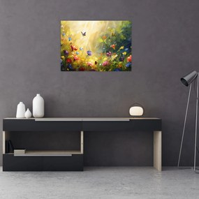 Sklenený obraz - Jarná kvetinová lúka, maľba (70x50 cm)
