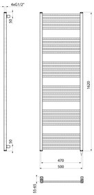 Sapho, METRO-E elektrické vykurovacie teleso, rovné, 600x1620 mm, 800 W, biela, ME616