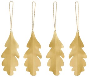 Ferm Living Závesná dekorácia Oak Leaf Brass – set 4 ks